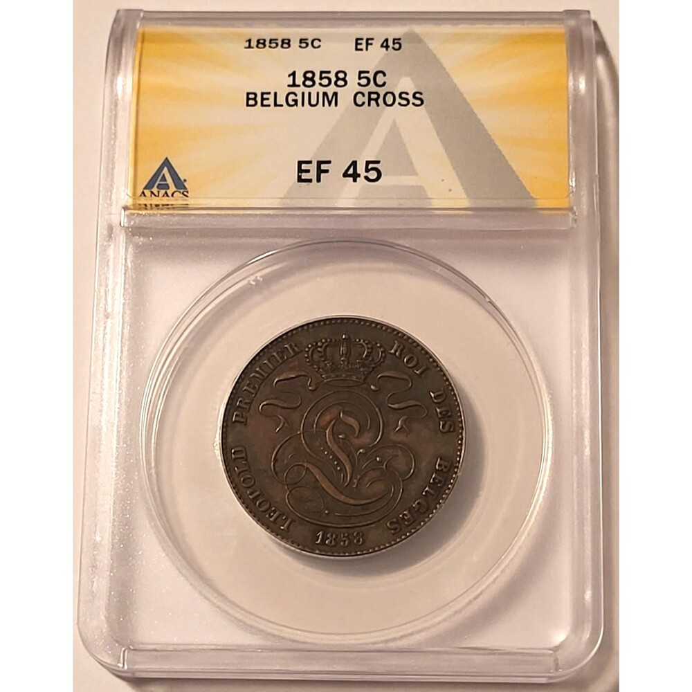 Belgium Leopold I 1858 5 Centimes Cross on Crown XF45 ANACS